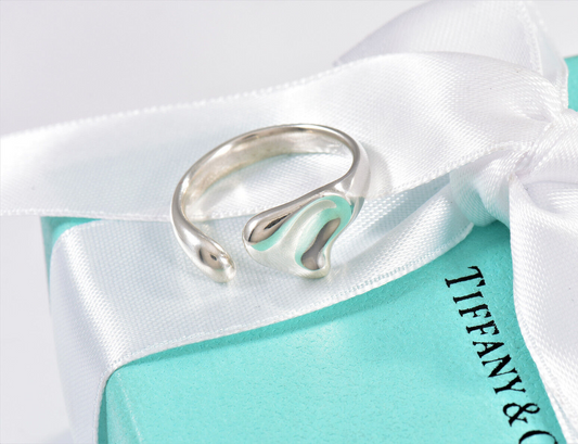 Tiffany & Co Sterling Silver Elsa Peretti Full Heart Bypass Ring Size 6.5 Pouch