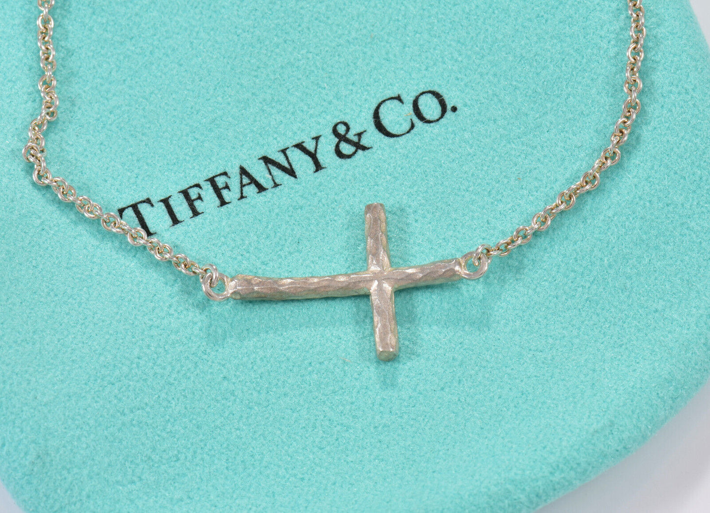 Tiffany & Co Silver Paloma Picasso Hammered Side Cross 7" Bracelet in Pouch Rare