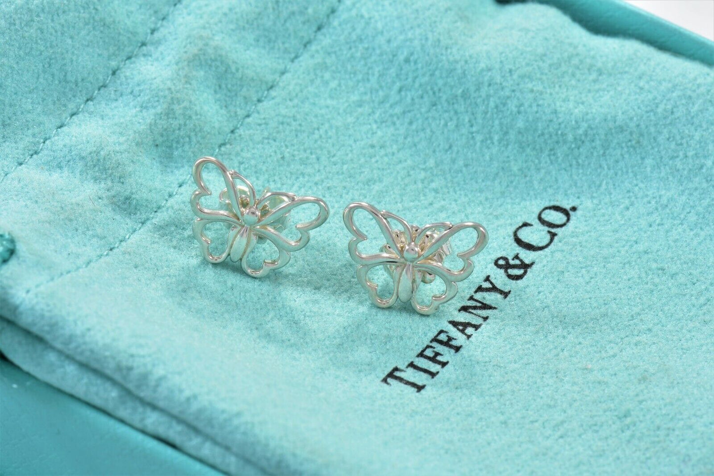 Tiffany & Co Sterling Silver Enchant Butterfly Earrings in Pouch Rare Lovely