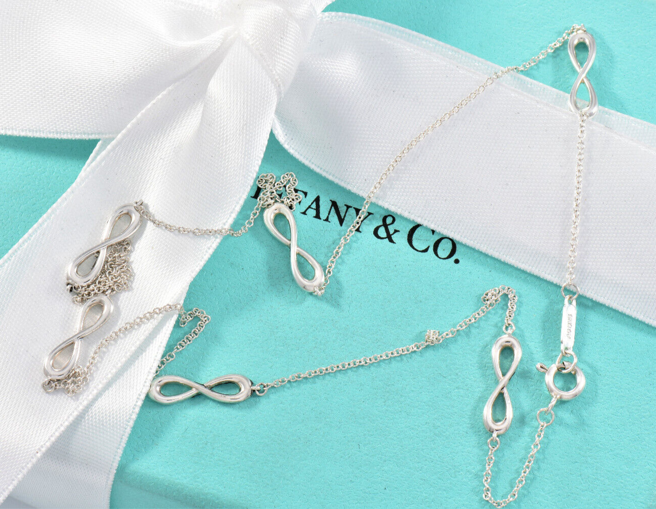 Tiffany & Co Silver Infinity Endless Link Pendant 18" Necklace & Box Pouch Charm