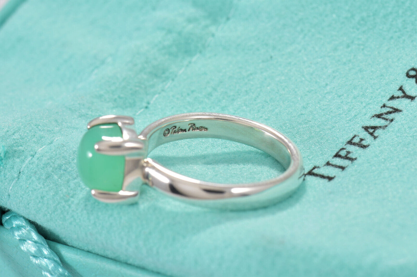 Tiffany & Co Silver Paloma Picasso Sugar Stack Green Chrysoprase Ring Size 5