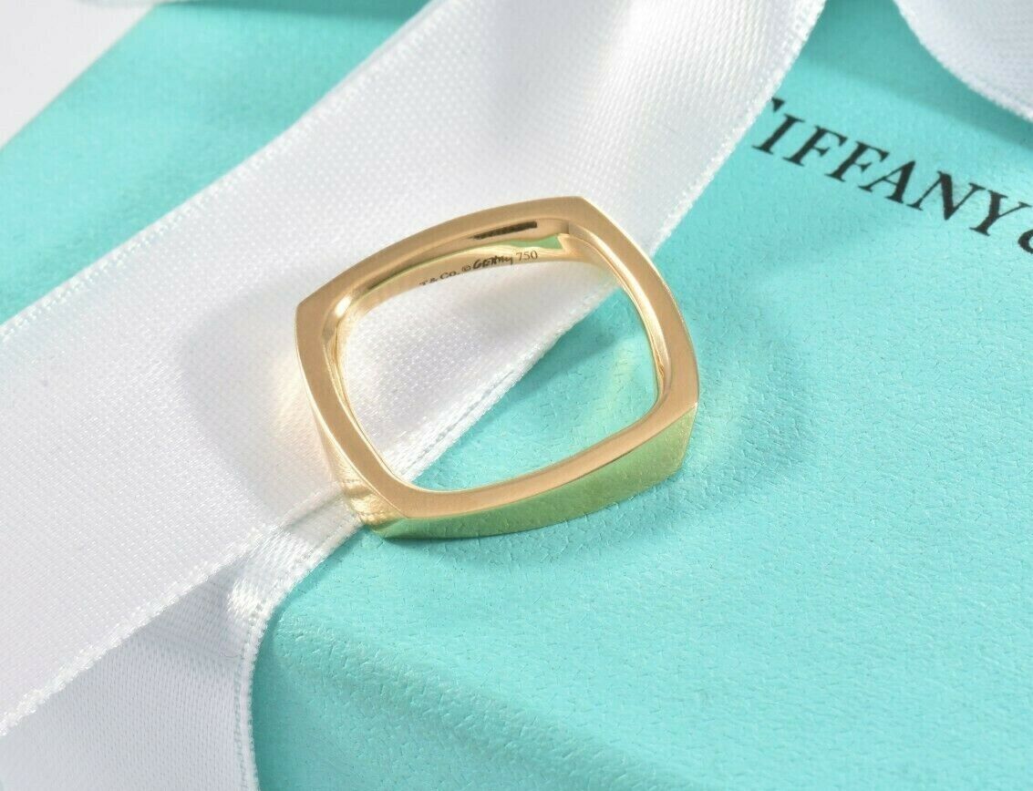 Tiffany & Co Frank Gehry 18K Yellow Gold Torque Square Ring Size 6 Rare in Box