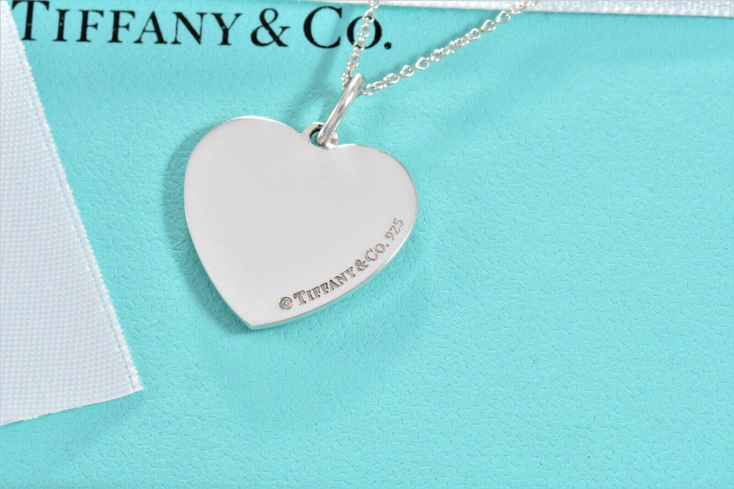 Tiffany & Co Silver Heart Love Signature Bead Pendant Necklace in Box Pouch Rare