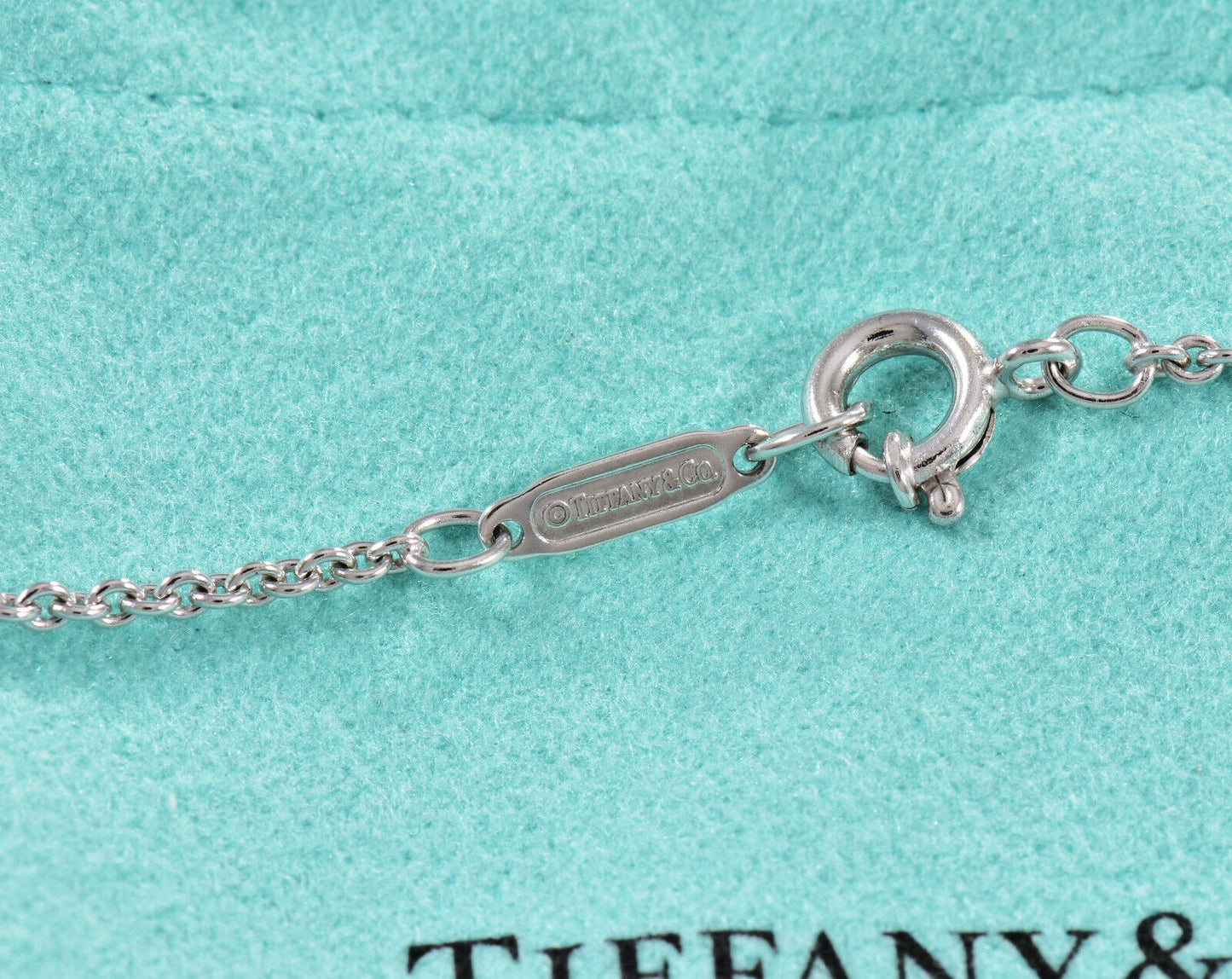 Tiffany & Co Diamond 18K White Gold Logo Bar Pendant 16.25" Necklace & Box Pouch