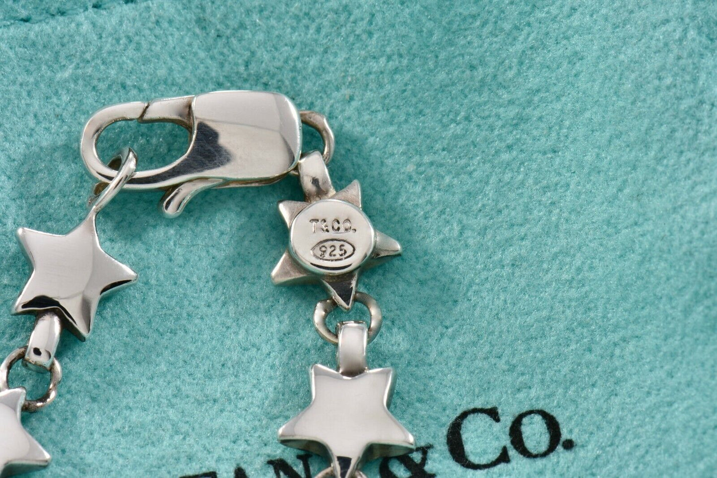 Vintage Tiffany & Co Sterling Silver Star Chain Link Bracelet with Pouch Rare