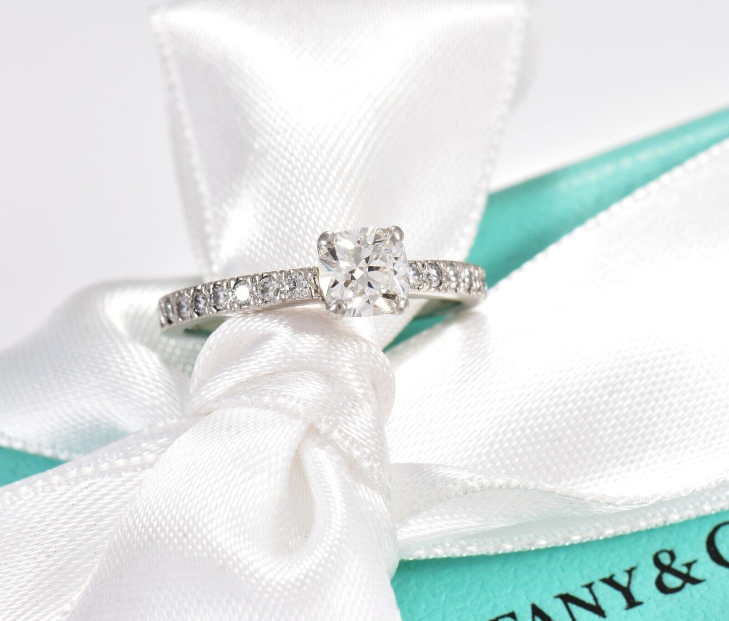 Tiffany & Co Novo .68 ct G VS1 Square Cushion Diamond Size 5 Engagement Ring