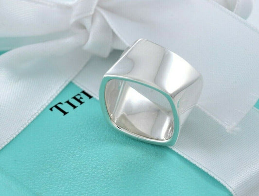 Tiffany & Co Frank Gehry Silver Wide Torque Square Ring Size 6 in Pouch Rare