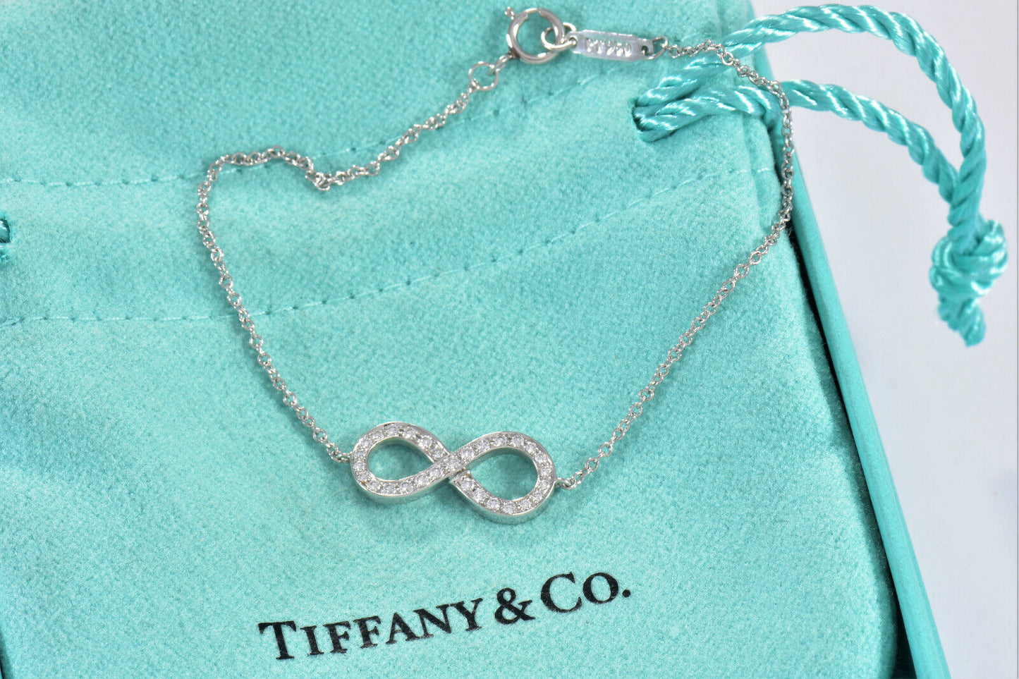 Tiffany & Co Platinum Diamond Infinity 6.5" Chain Bracelet in Box Pouch Rare