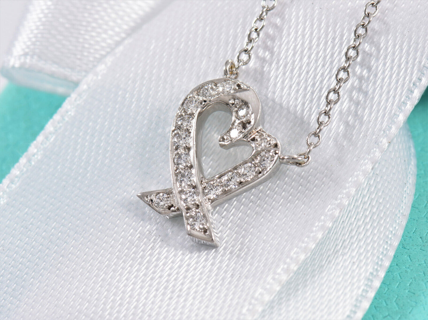 Tiffany & Co Diamond Platinum Paloma Picasso Loving Heart Necklace in Box Rare