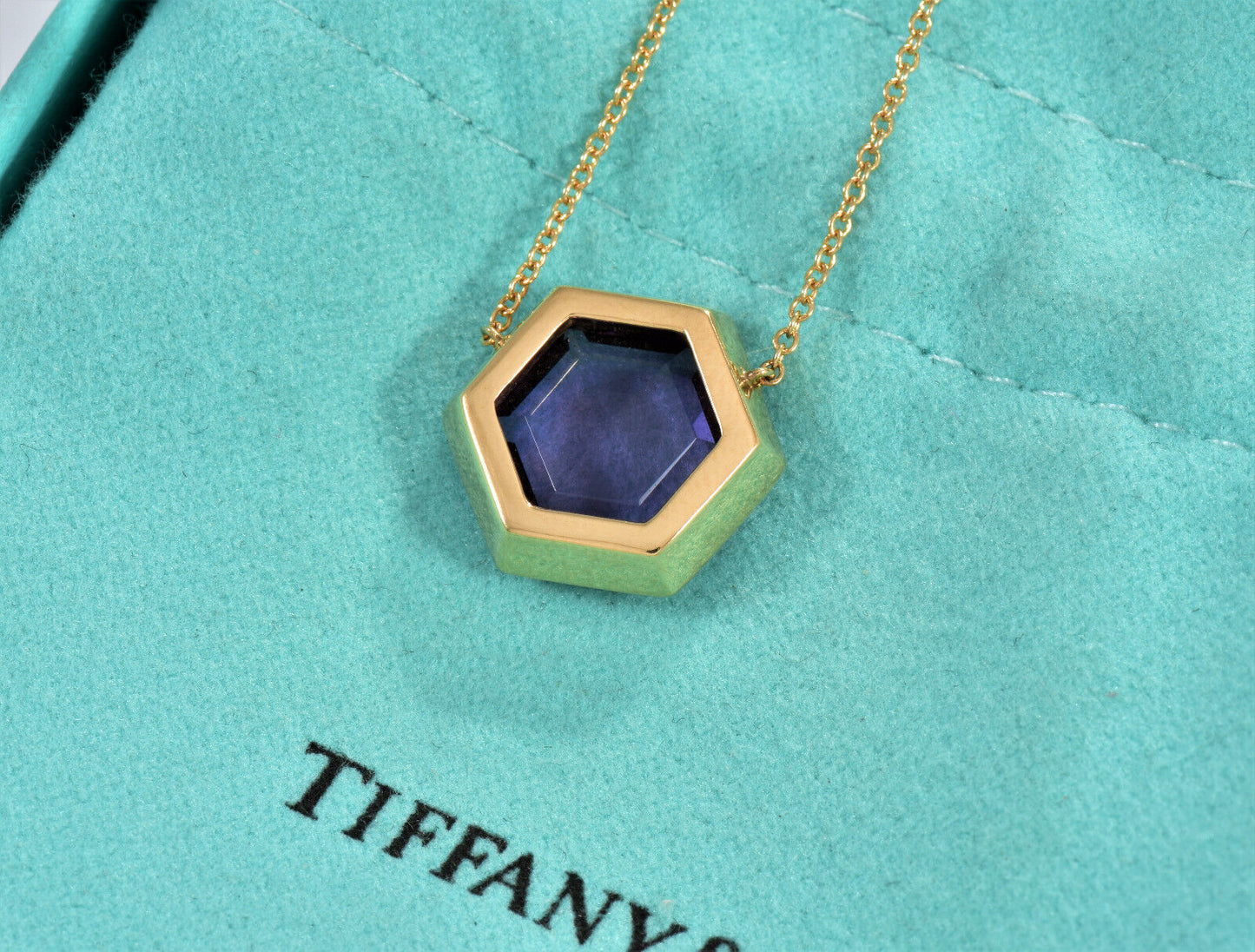 Tiffany & Co 18K Gold Paloma's Studio Amethyst Hexagon Pendant 18" Necklace Rare