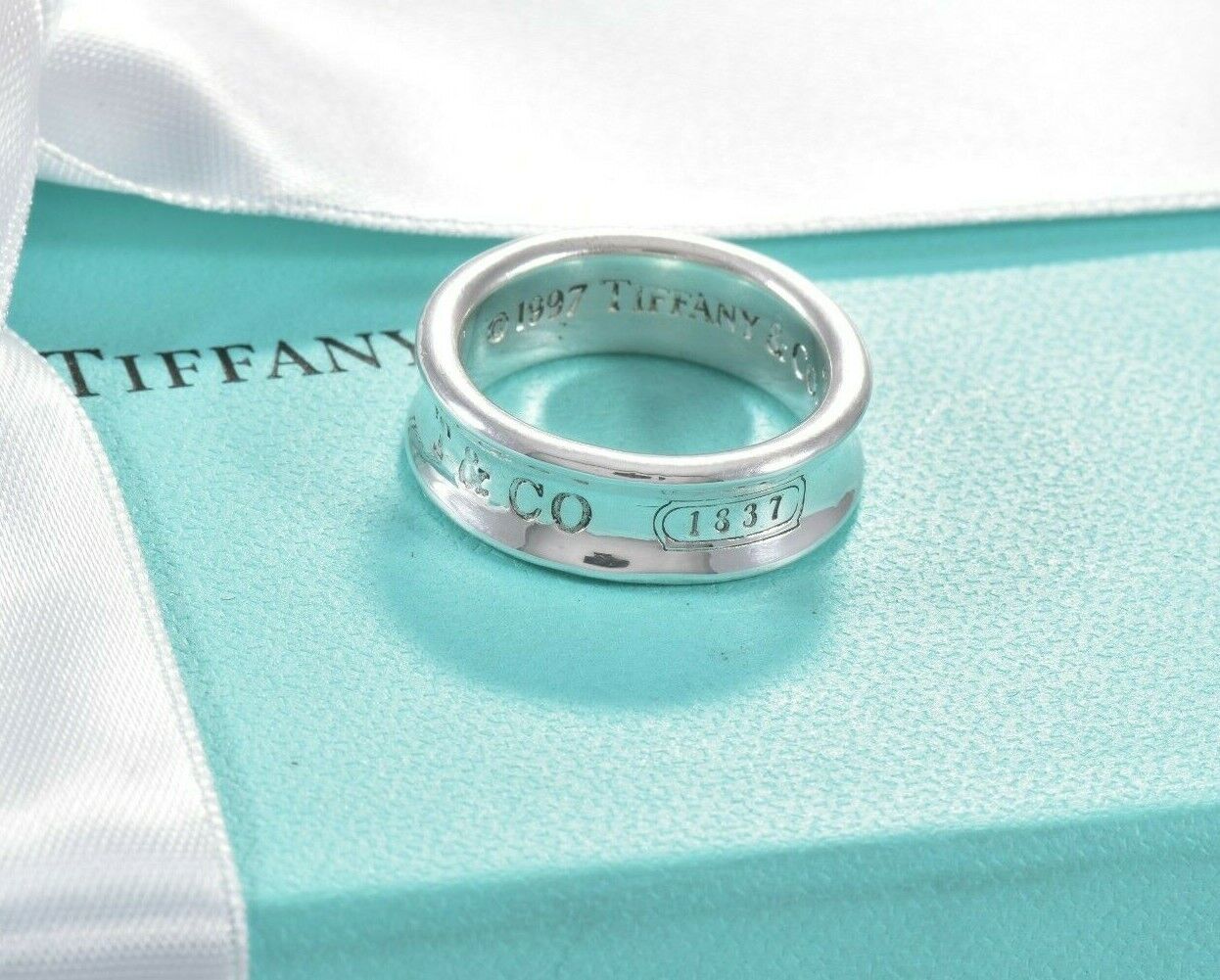 Vintage 1997 Tiffany & Co Sterling Silver 1837 Band Size 7 Ring in Pouch Mens