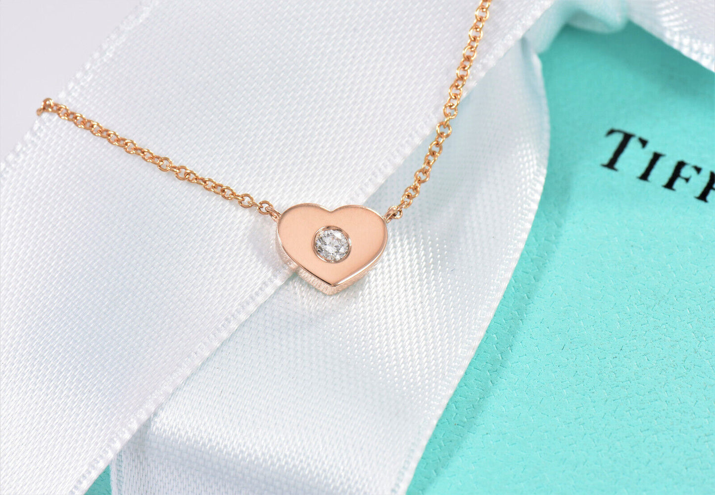 Tiffany & Co 18K Rose Gold Diamond Paloma Picasso Heart Pendant 16" Necklace