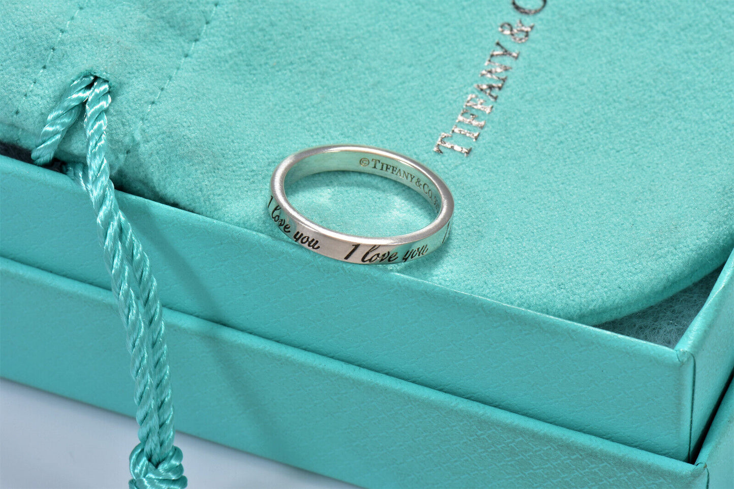 Tiffany & Co Sterling Silver I Love You Notes Narrow Band Ring Size 6 in Pouch