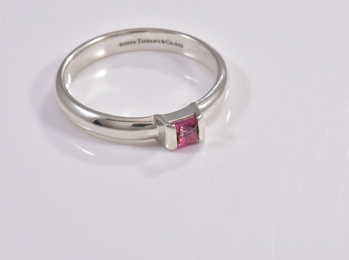 Tiffany & Co Sterling Silver Pink Sapphire Square Stack Band Ring Size 9.5 Boxed