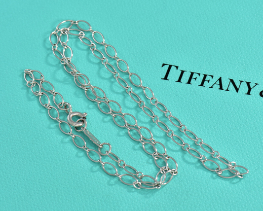 Tiffany & Co 18K White Gold Oval Link Chain 16.25" Necklace For Pendant in Pouch