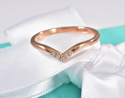 Tiffany & Co Diamond Rose Gold Soleste V Ring Size 7.5 in Box Pouch Lovely