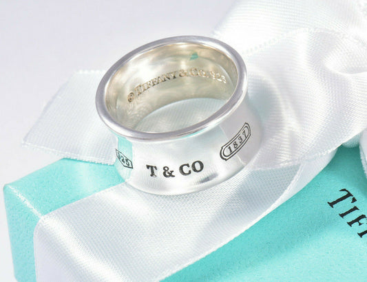 Tiffany & Co Sterling Silver 1837 Wide Concave Band Size 8.5 Ring in Box Unisex