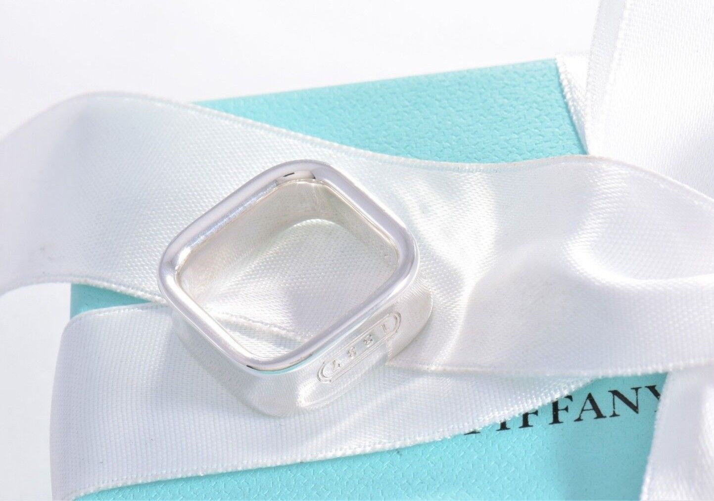 Tiffany & Co 1837 Sterling Silver Square Wide Band Ring Size 5 in Pouch Rare