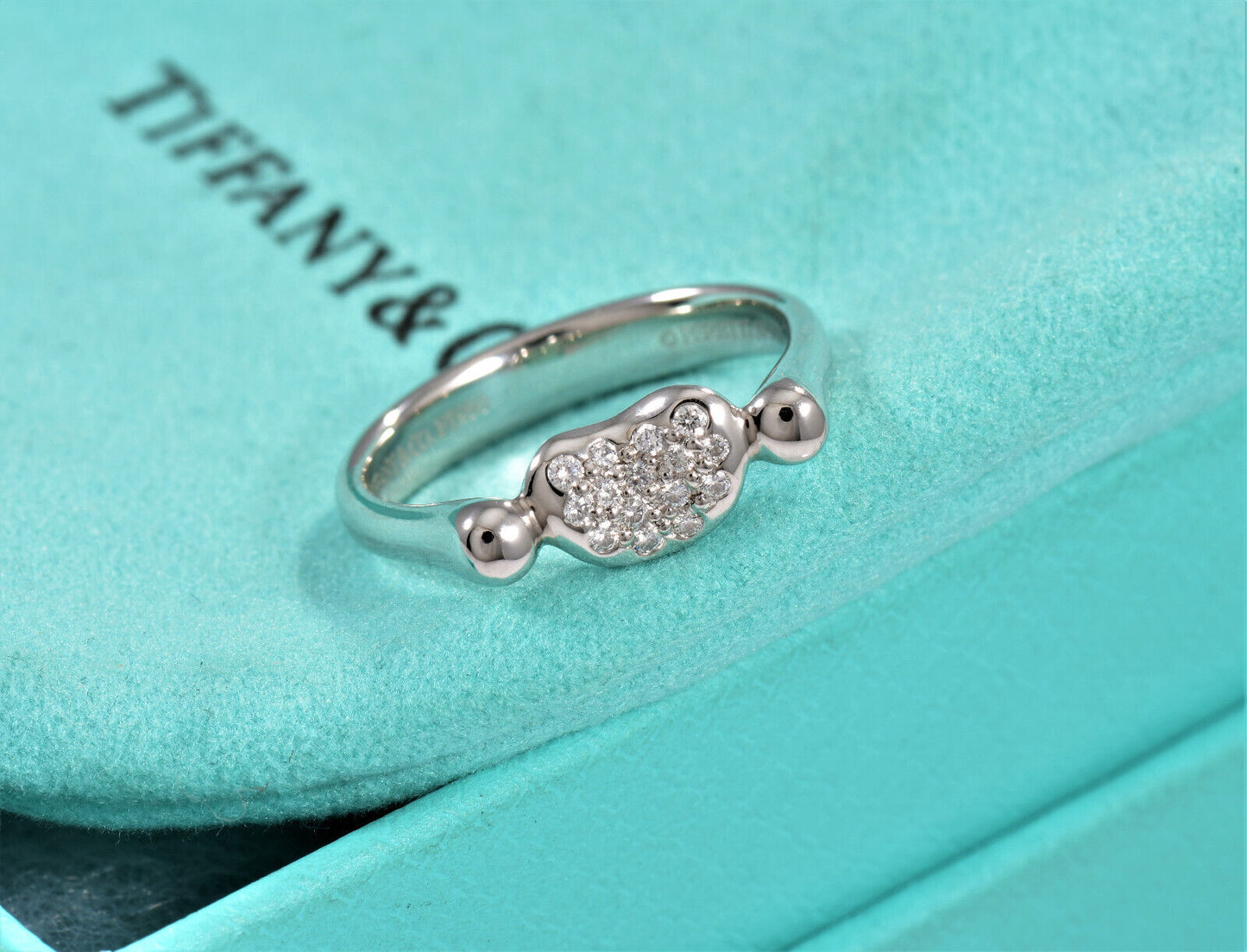 Tiffany & Co Diamond Platinum Elsa Peretti Bean Ring Size 5.5 in Box Pouch Rare