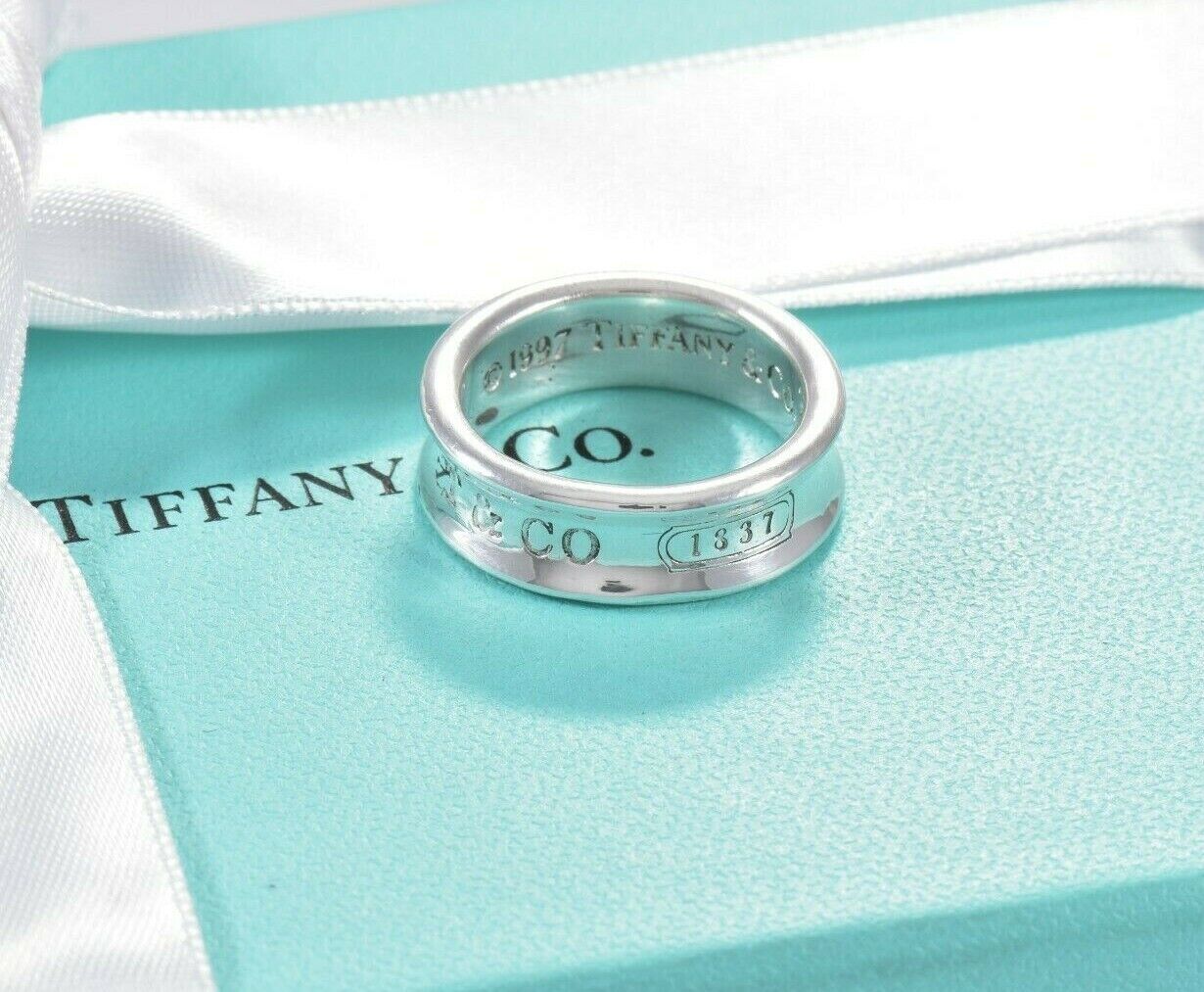 Vintage 1997 Tiffany & Co Sterling Silver 1837 Band Size 7 Ring in Pouch Mens