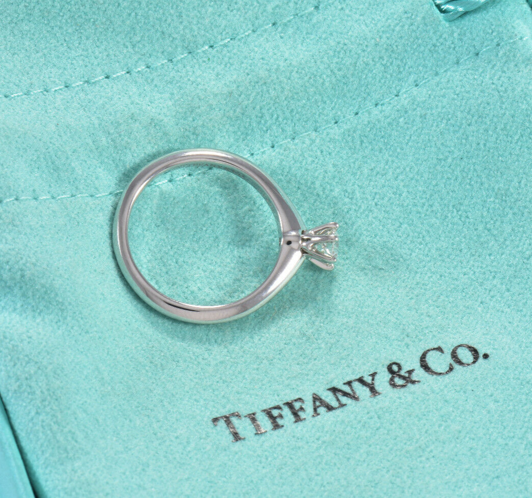 Tiffany & Co Platinum .27 ct Round Solitaire Diamond  Ring Size 5.25 & Box Pouch