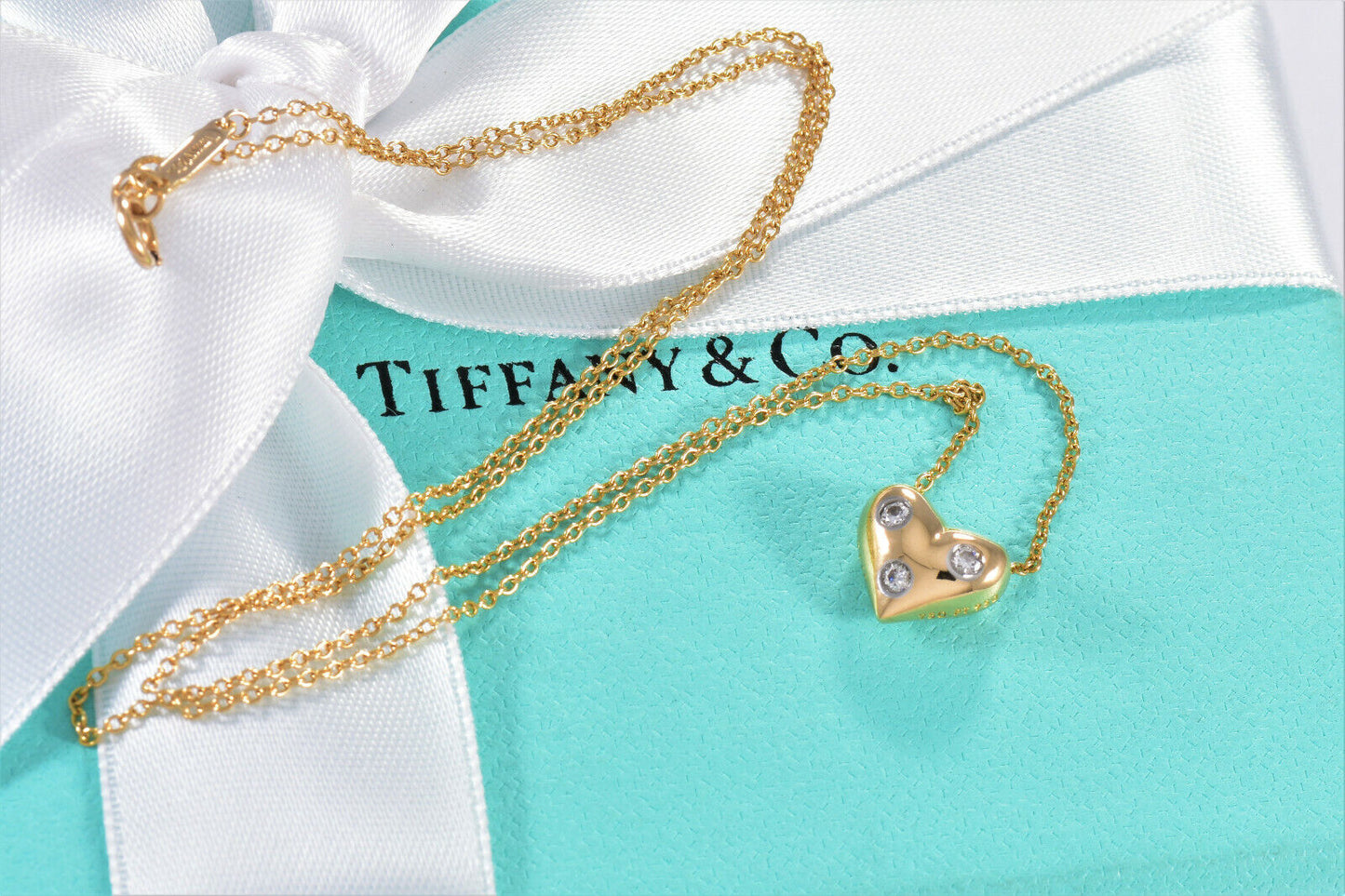 Tiffany & Co Diamond 18k Yellow Gold Etoile Heart Pendant 17" Necklace Platinum