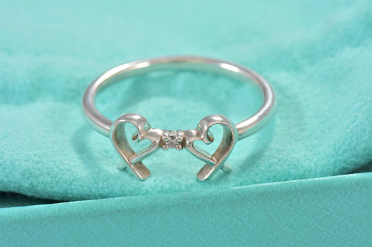 Tiffany & Co Silver Diamond Paloma Picasso Double Loving Heart Ring Size 8 Rare