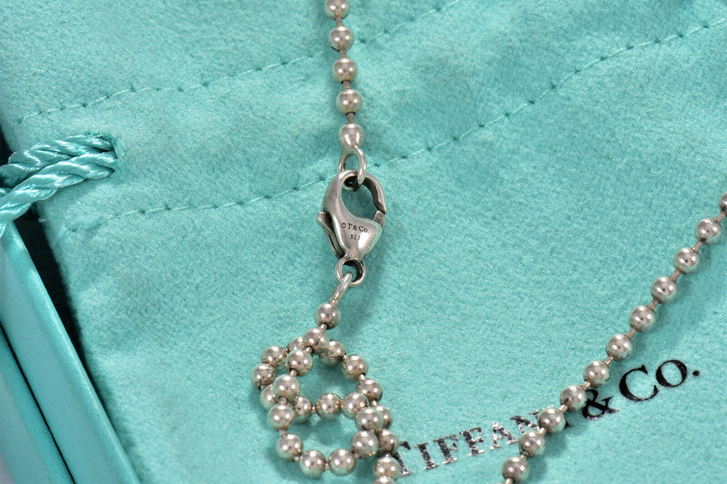 Tiffany & Co Sterling Silver 3mm Bead Chain 16.25" Necklace For Pendant in Pouch