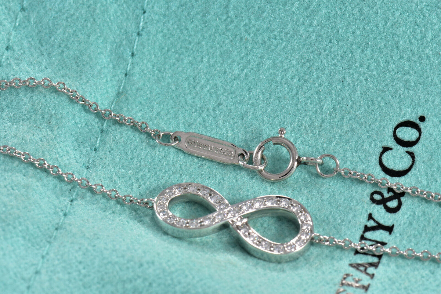 Tiffany & Co Platinum Diamond Infinity 6.5" Chain Bracelet in Box Pouch Rare