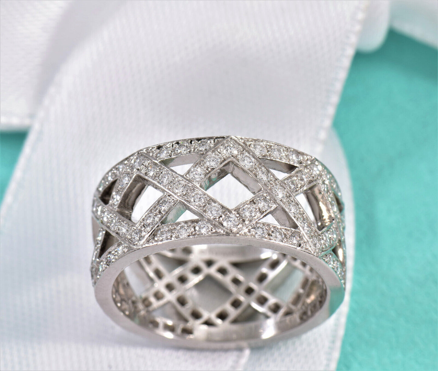 Tiffany & Co Platinum .64ct Diamond Legacy Ring Size 5 Wide Band Eternity  Weave