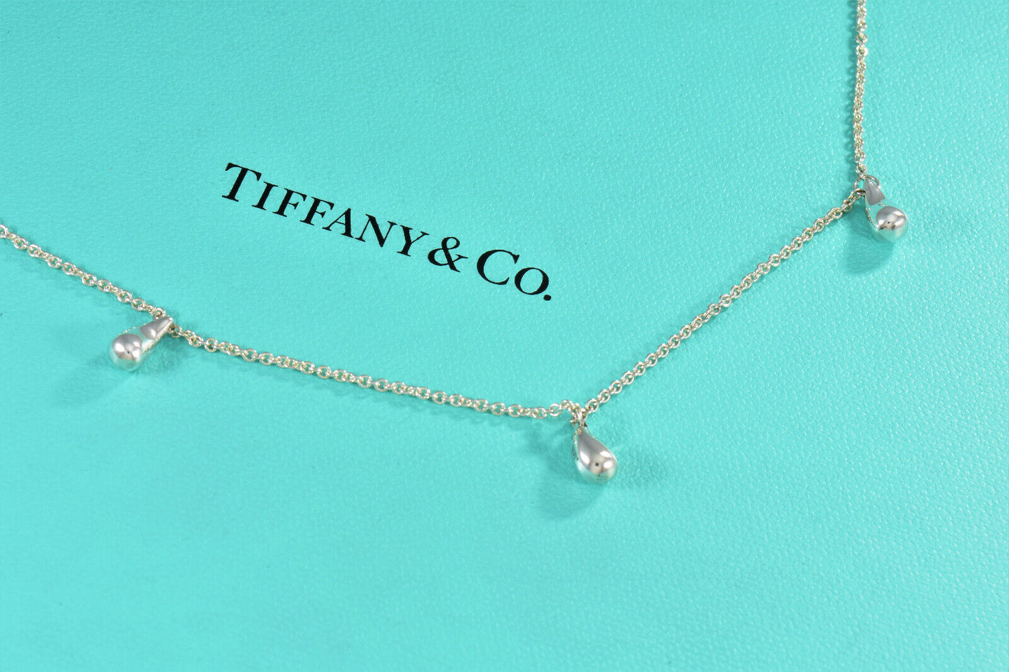 Tiffany & Co Elsa Peretti Silver Three Teardrop Pendant 16" Necklace Pouch Rare