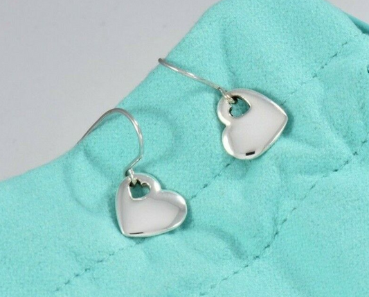 Tiffany & Co Silver Double Heart Stencil Dangle Earrings in Pouch Lovely Puff