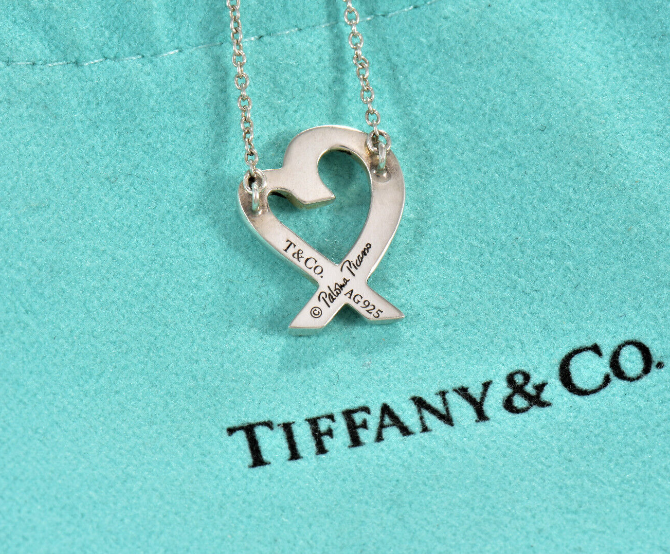 Tiffany & Co Silver Paloma Picasso Loving Heart Pendant 16.5" Necklace in Pouch