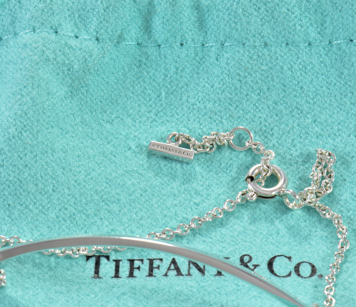 Tiffany & Co Sterling Silver T Smile Square Chain Bracelet in Box Pouch Rare