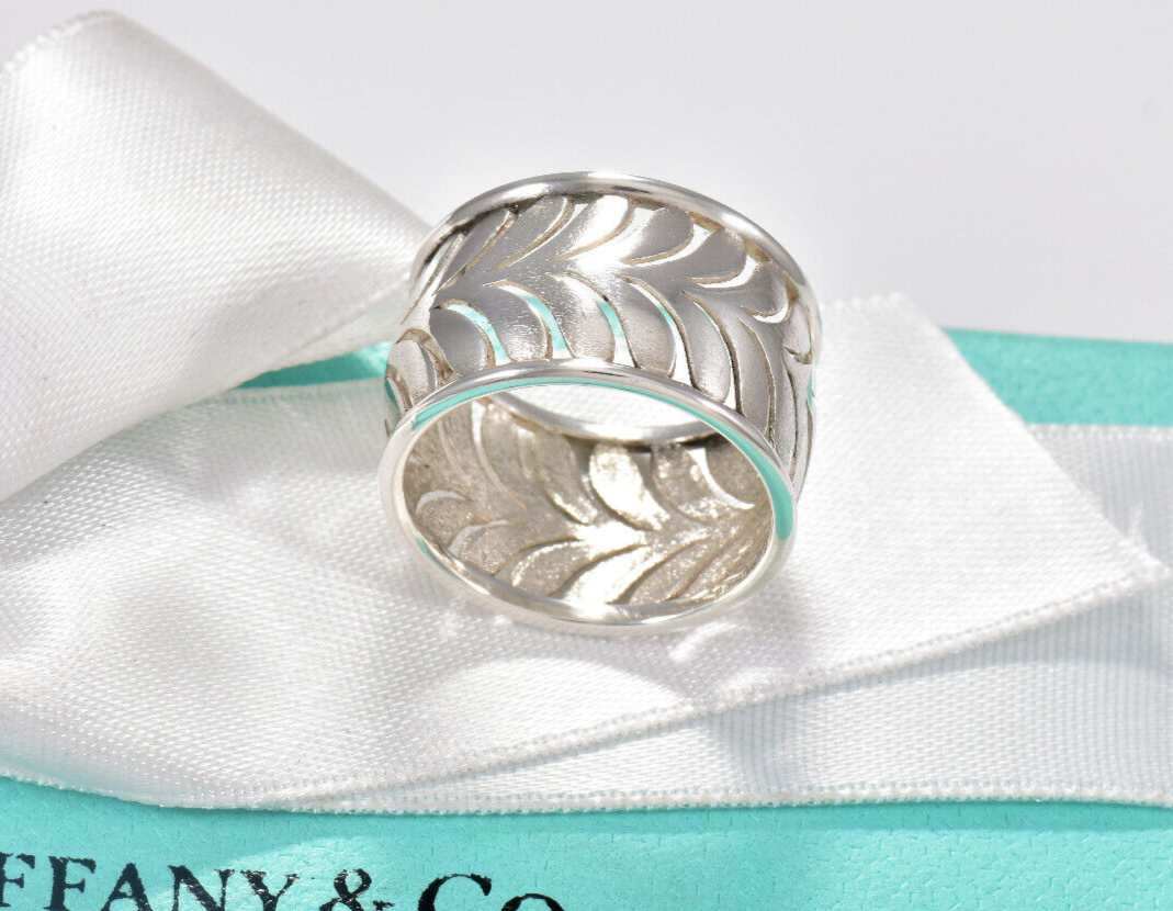 Tiffany & Co Silver Paloma Picasso Villa Palm Leaf Wide Ring Size 6 Band Branch