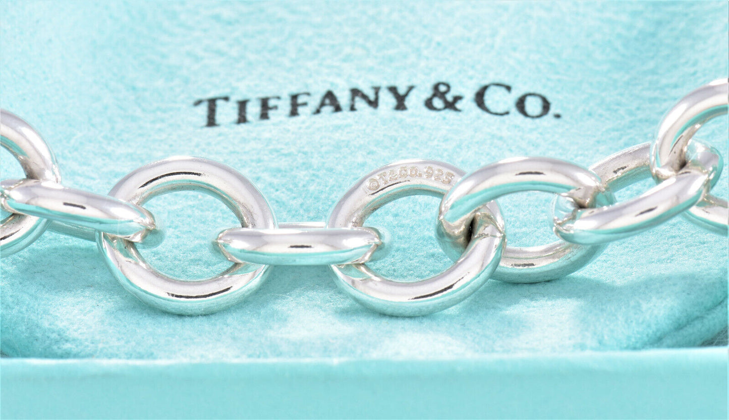 Tiffany & Co Sterling Silver Heart Clasp Chain 8" Bracelet in Pouch Rare Bangle