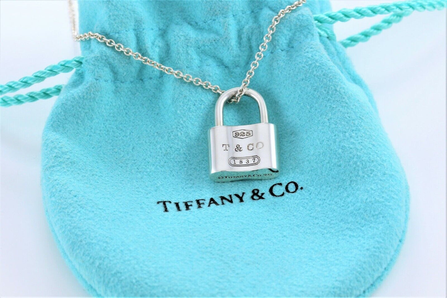 Tiffany & Co Sterling Silver 1837 Padlock Pendant Necklace & Pouch Icon Pad Lock