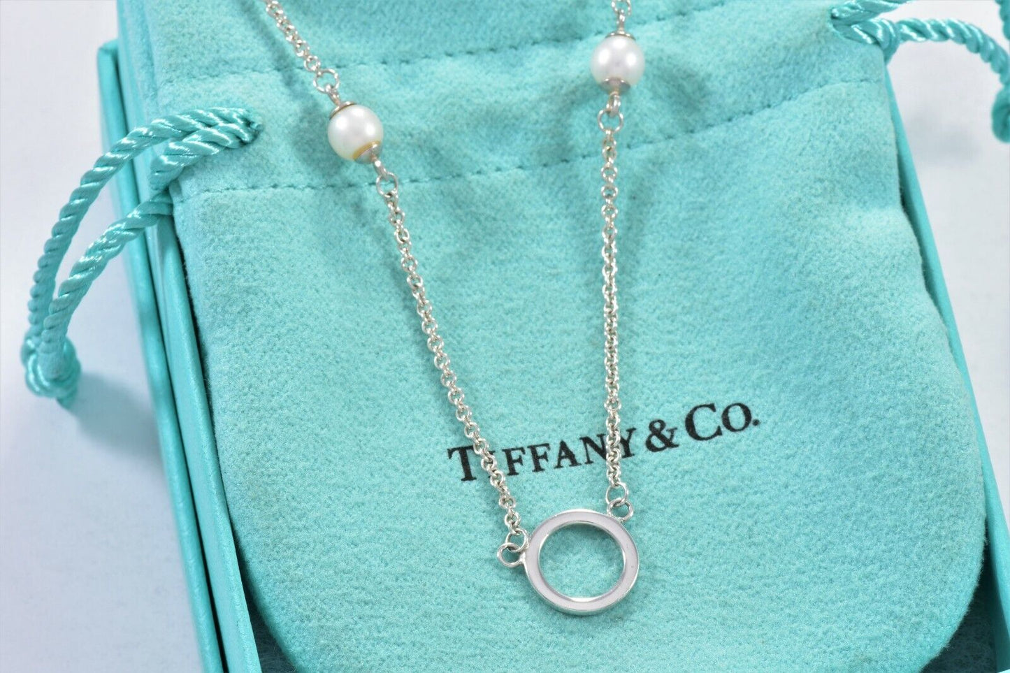 Tiffany & Co Silver Pearls by the Yard Circle Necklace Ring Pendant in Box Rare