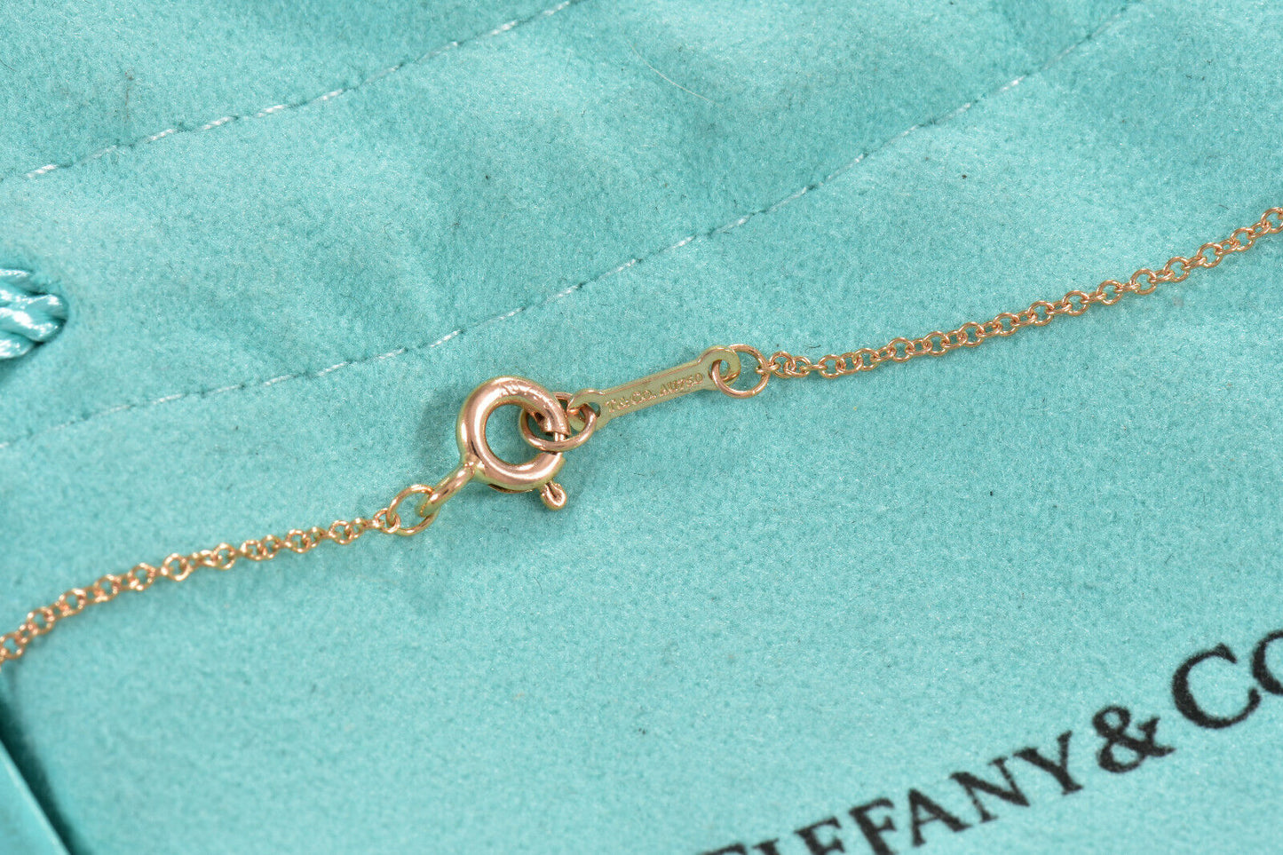 Tiffany & Co Diamond 18K Rose Gold Loving Heart Bar Pendant 18" Chain Necklace