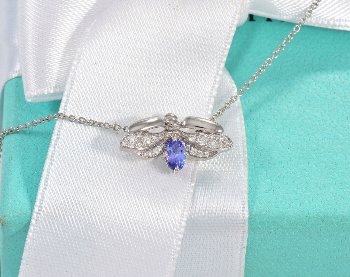 Tiffany & Co Diamond Tanzanite Platinum Paper Flowers Firefly Pendant Necklace