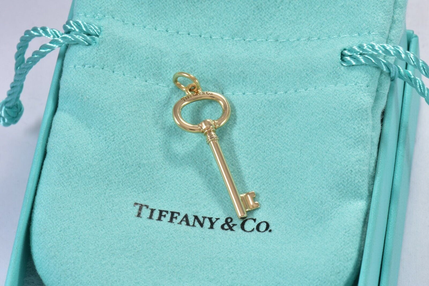 Tiffany & Co 18K Yellow Gold 1.5" Oval Key Charm Pendant for Necklace & Bracelet