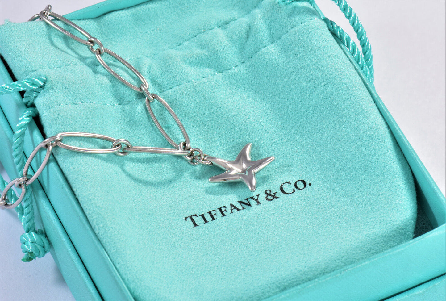 Tiffany & Co Elsa Peretti Diamond Platinum Starfish Charm 7.3" Bracelet in Box