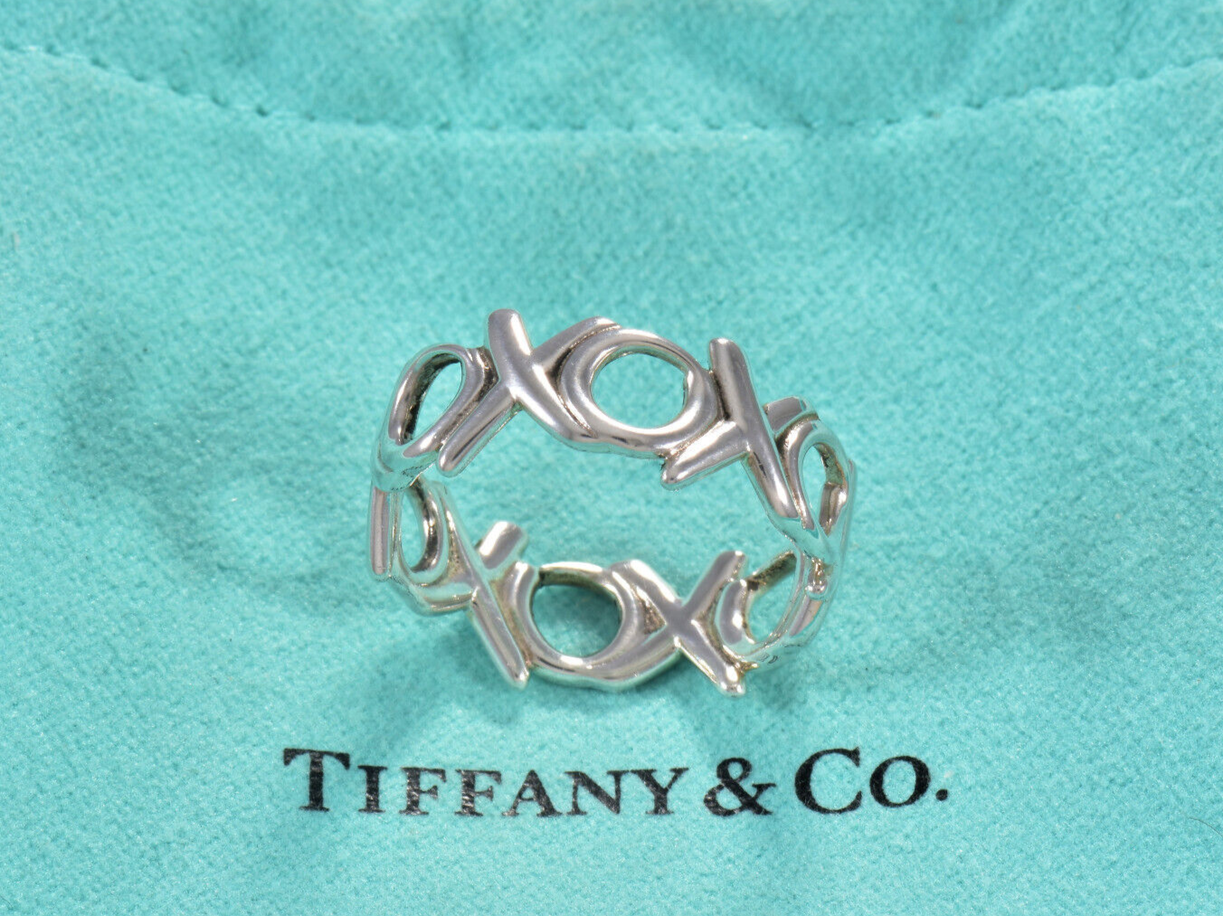 Tiffany & Co Sterling Silver Paloma Picasso Graffiti XO Wide Ring Size 7 & Pouch