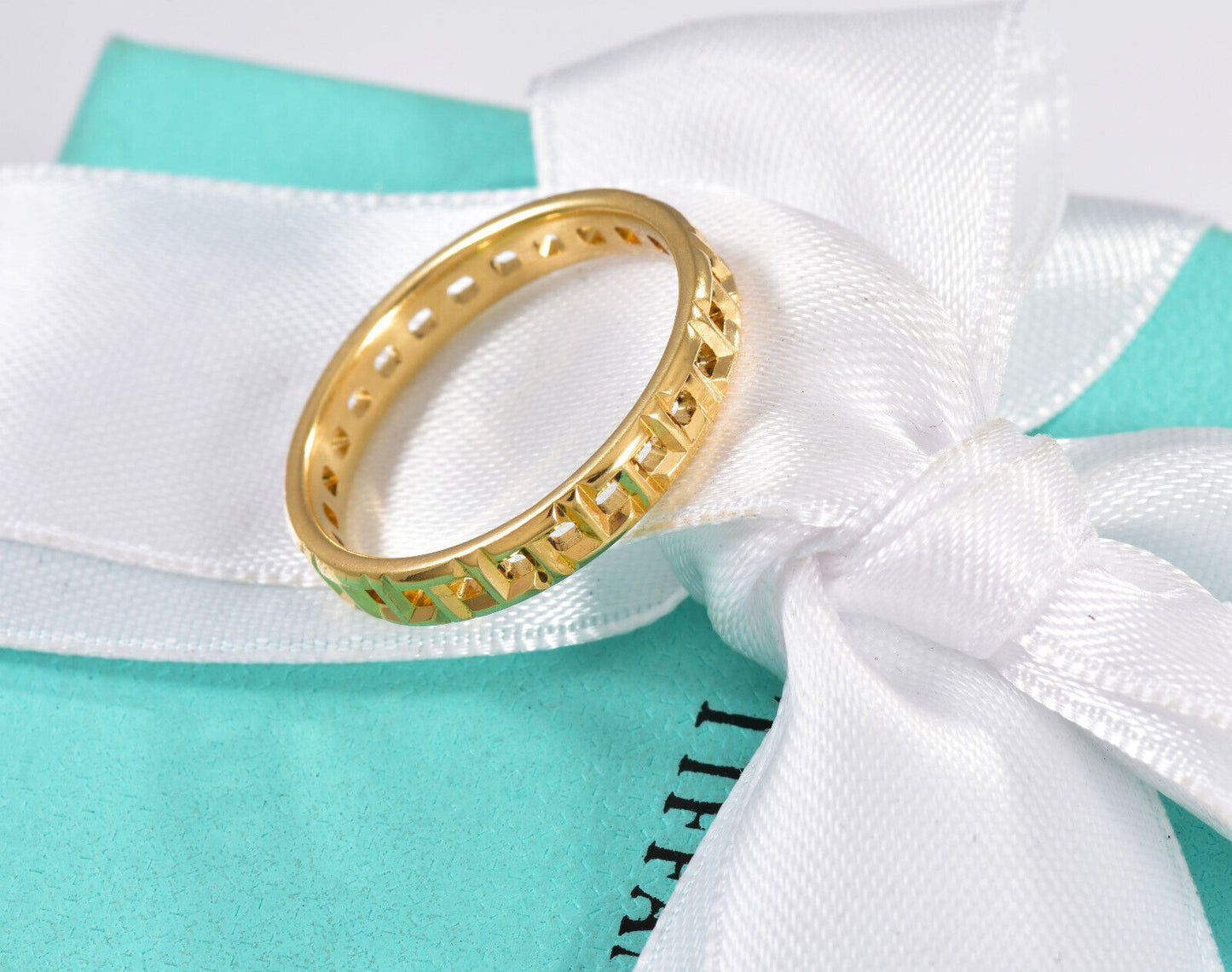 Tiffany & Co 18K Yellow Gold  T True Narrow 3.5mm Ring Size 8 in Box Pouch