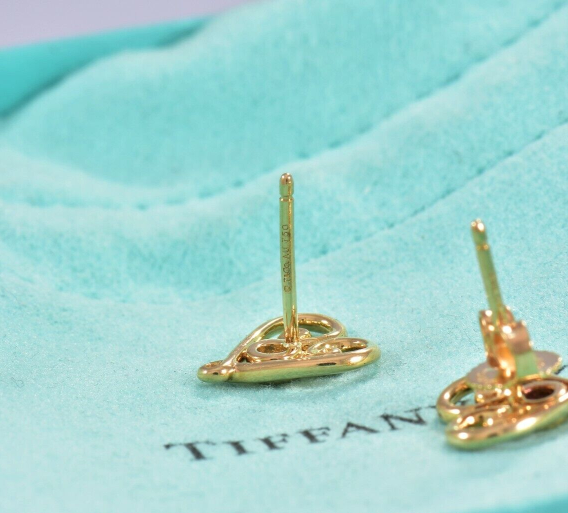 Tiffany & Co Diamond 18K Yellow Gold Picasso Venezia Goldoni Heart Earrings Box