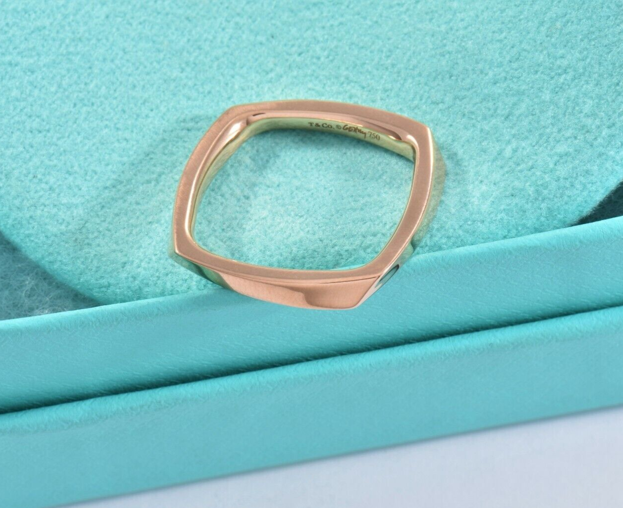 Tiffany & Co Frank Gehry 18K Rose Gold Torque Square Ring Size 5 Rare in Box