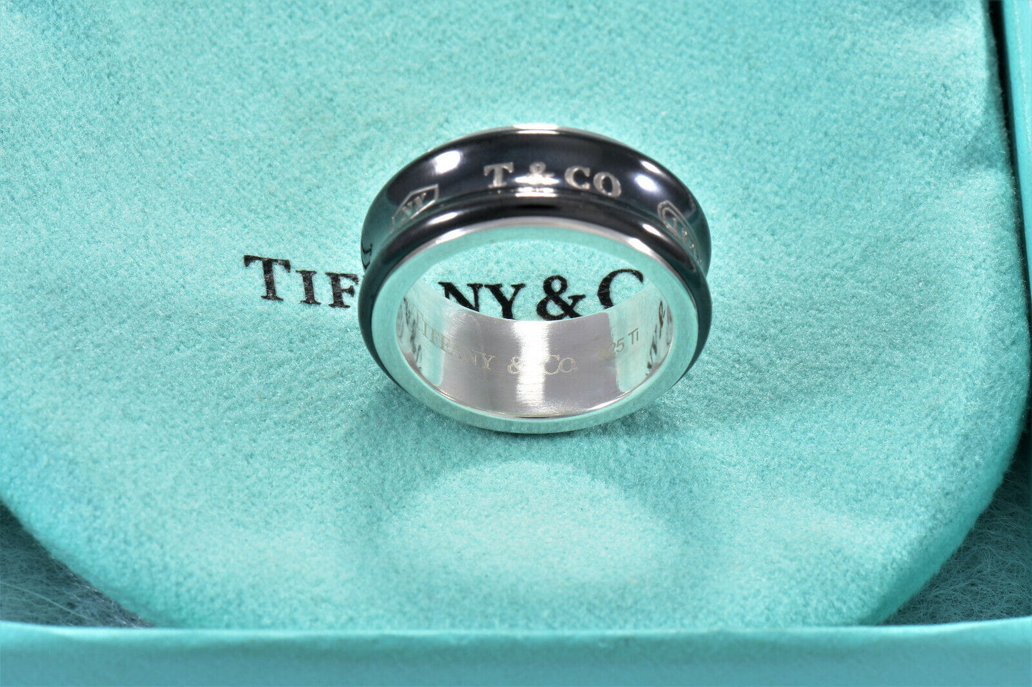 Tiffany & Co Silver Titanium 1837 8.5mm Wide Band Ring Size 5 in Pouch Mens