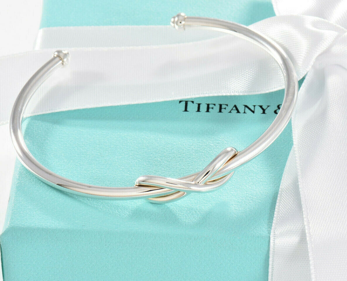 Tiffany & Co Sterling Silver Infinity Knot 6.75" Large Cuff Bracelet & Box Pouch