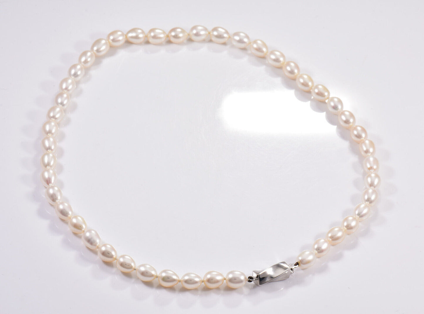 Tiffany & Co Silver Pearl Bead Strand Twist Bar Pendant 16.5" Necklace in Pouch