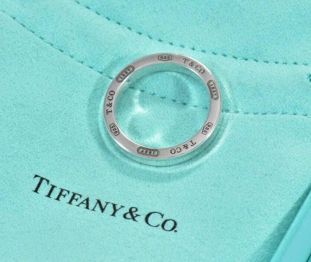 Tiffany & Co Silver 1837 Edge Narrow Band Ring Size 12 in Pouch Unisex Mens Rare